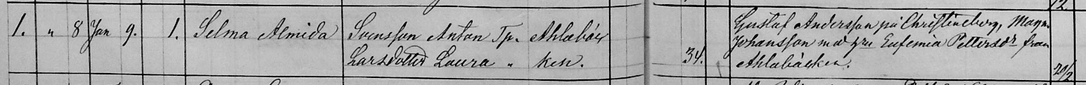 Selma's birth entry