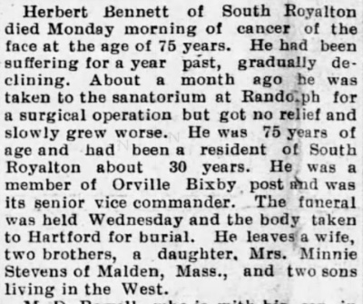 Herbert Bennett obiturary