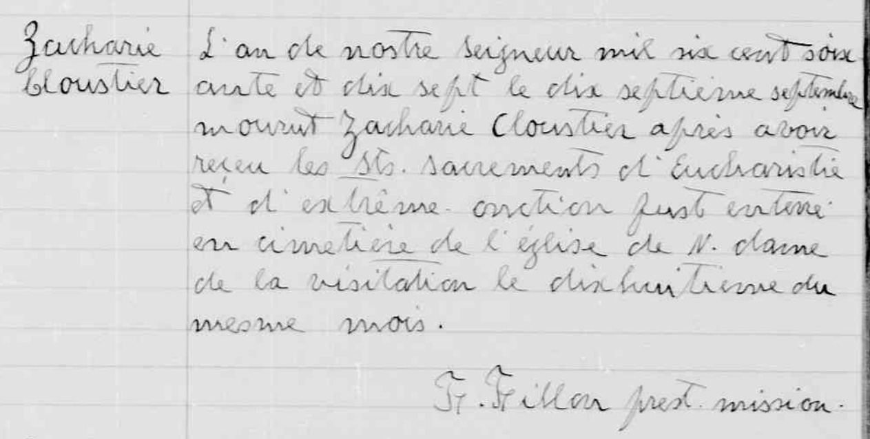 Zacharie Cloutier death record