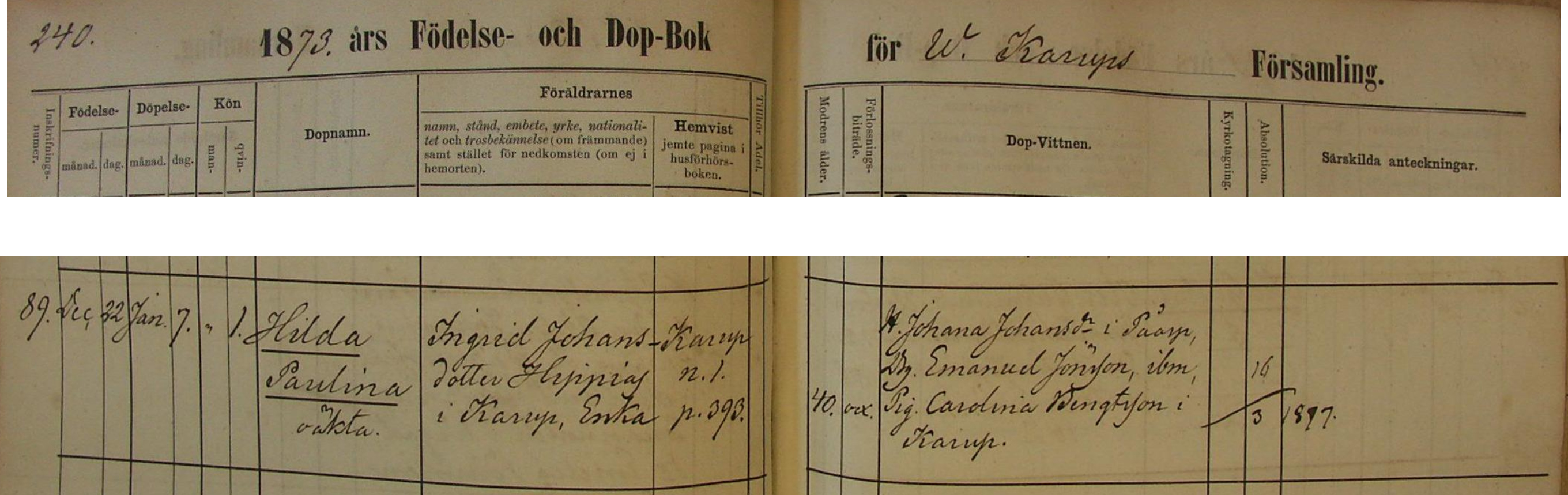 Hilda Paulina's birth'