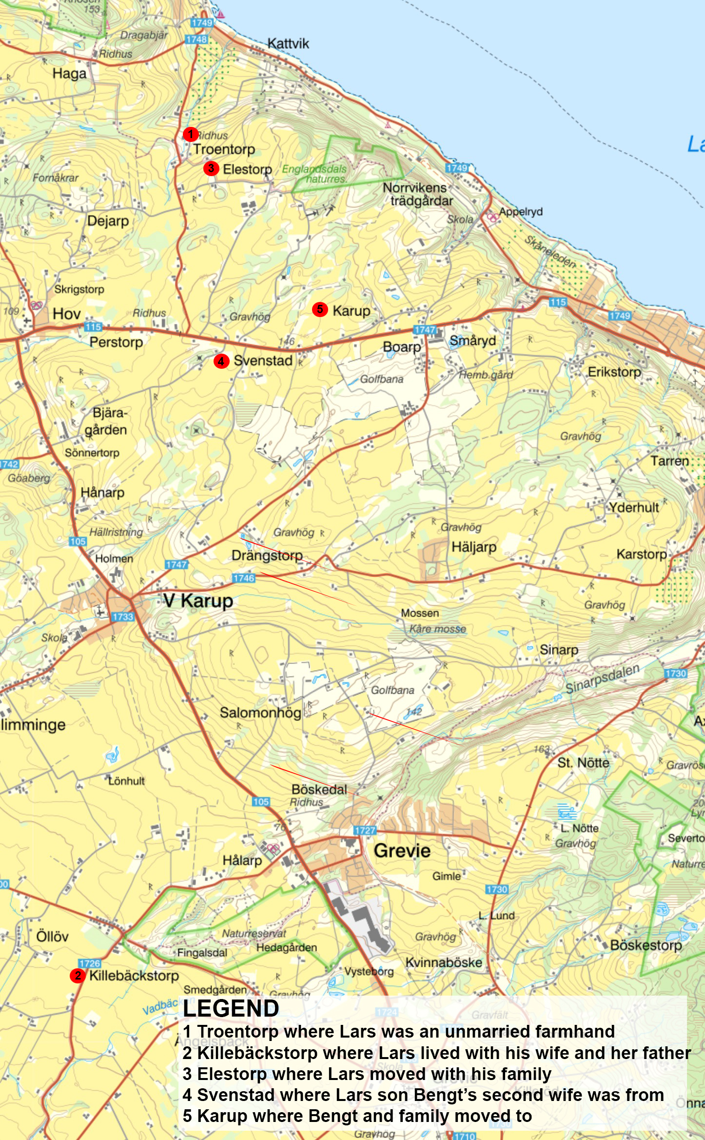 Map showing where Lars Hippias and family lived
