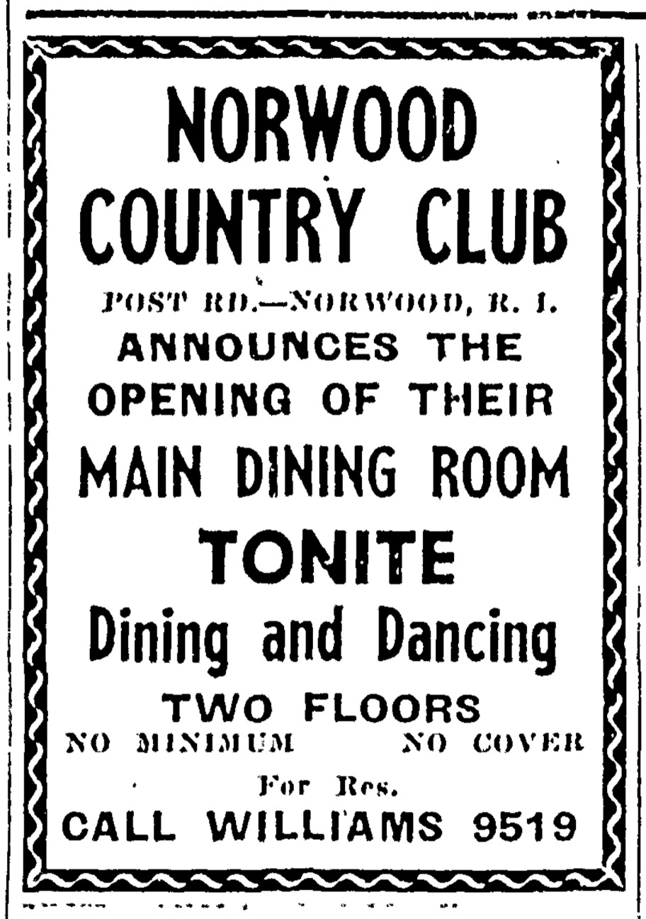 Norwood Country Club ad with main dining room