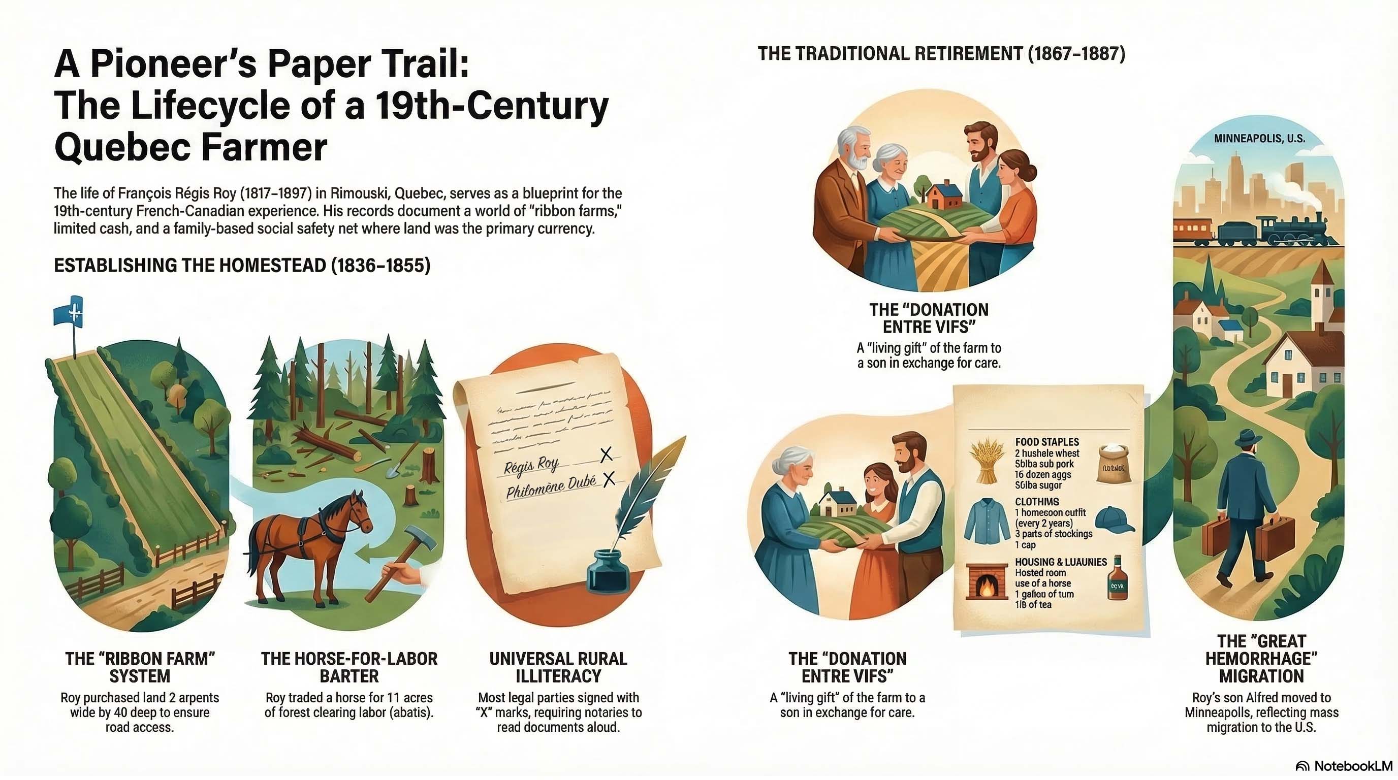 nfographic created by NotebookLM showing the life of Régis Roy