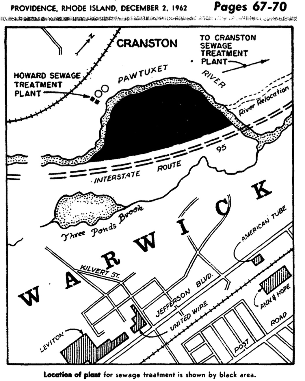 map showing location of sewer plant