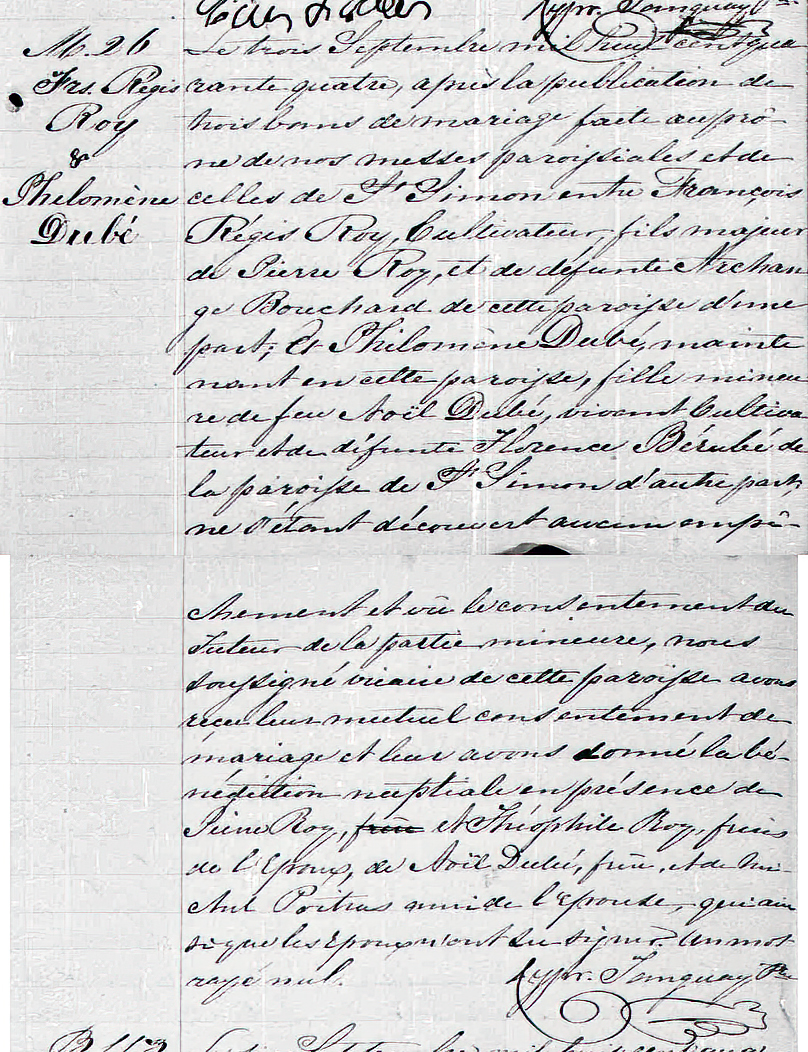 Marriage for Régis Roy and Philomène Dubé