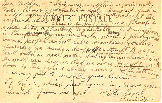 back of postcard with writing